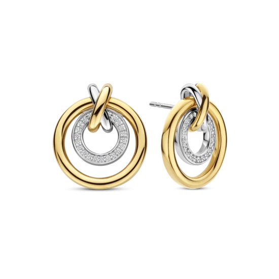 TI SENTO 78098ZY ZILVER VERGULDE OORKNOPPEN MET ZIRKONIA CIRCLE&CROSS-OVER COLLECTION