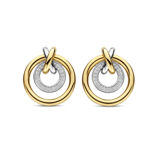 TI SENTO 78098ZY ZILVER VERGULDE OORKNOPPEN MET ZIRKONIA CIRCLE&CROSS-OVER COLLECTION