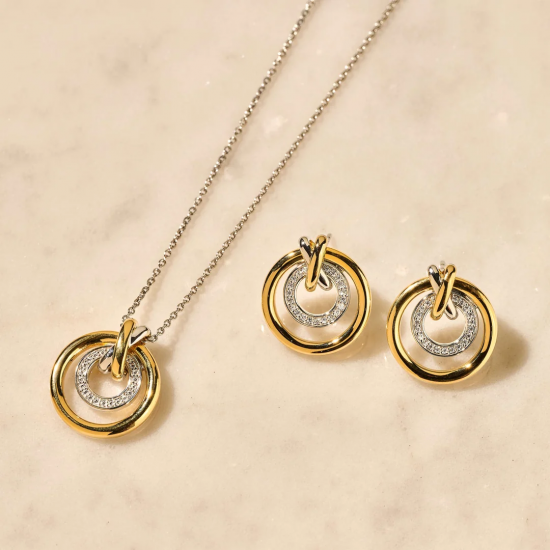 TI SENTO 78098ZY ZILVER VERGULDE OORKNOPPEN MET ZIRKONIA CIRCLE&CROSS-OVER COLLECTION
