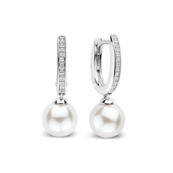 TI SENTO 78092PW ZILVEREN OORHANGERS MET ZIRKONIA PEARL HOOPS