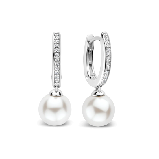 TI SENTO 78092PW ZILVEREN OORHANGERS MET ZIRKONIA PEARL HOOPS