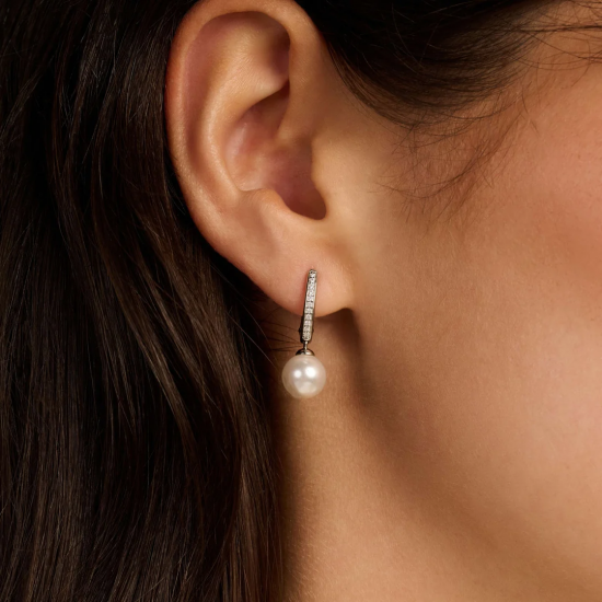 TI SENTO 78092PW ZILVEREN OORHANGERS MET ZIRKONIA PEARL HOOPS