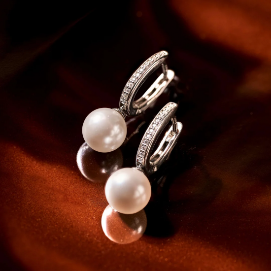 TI SENTO 78092PW ZILVEREN OORHANGERS MET ZIRKONIA PEARL HOOPS