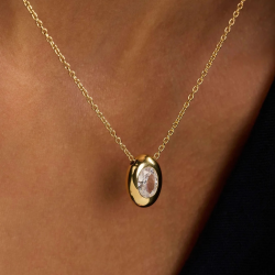 TI SENTO 34146ZY ZILVER VERGULDE COLLIER MET HANGER ZIRKONIA OVAL SPARKLE