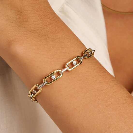 TI SENTO 23112ZY ZILVER VERGULDE ARMBAND MET ZIRKONIA CHUNKY