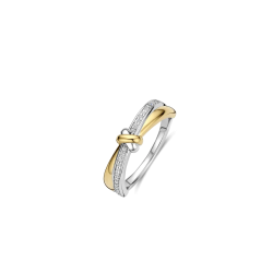 TI SENTO 12443ZY ZILVER VERGULDE RING MET ZIRKONIA CONTRAST KNOT