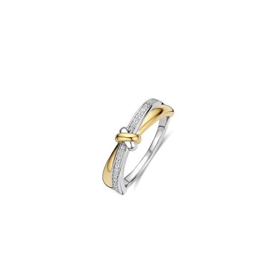 TI SENTO 12443ZY ZILVER VERGULDE RING MET ZIRKONIA CONTRAST KNOT