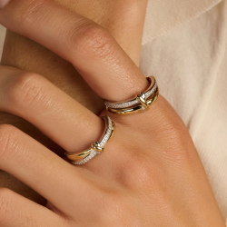 TI SENTO 12443ZY ZILVER VERGULDE RING MET ZIRKONIA CONTRAST KNOT