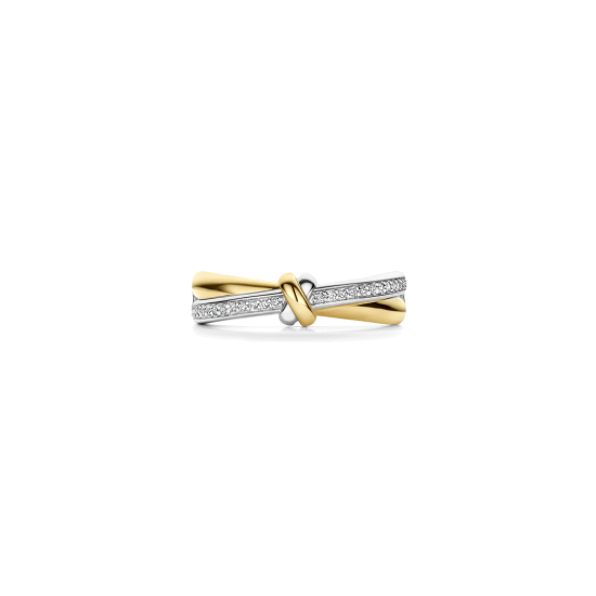 TI SENTO 12443ZY ZILVER VERGULDE RING MET ZIRKONIA CONTRAST KNOT