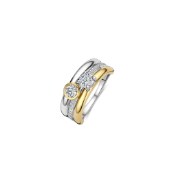 TI SENTO 12459ZY ZILVER VERGULDE RING MET ZIRKONIA TRIPLE BAND