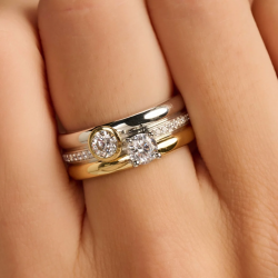 TI SENTO 12459ZY ZILVER VERGULDE RING MET ZIRKONIA TRIPLE BAND