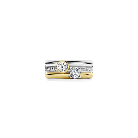 TI SENTO 12459ZY ZILVER VERGULDE RING MET ZIRKONIA TRIPLE BAND