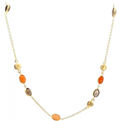 MONZARIO 1552-C GEEL 14K. GEELGOUDEN COLLIER MET AVEBNTURIJN EN ROOKKWARTS