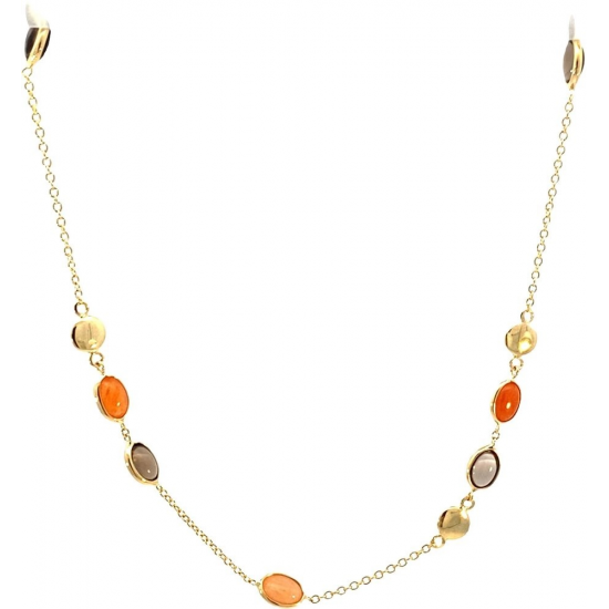 MONZARIO 1552-C GEEL 14K. GEELGOUDEN COLLIER MET AVEBNTURIJN EN ROOKKWARTS