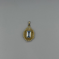 Vintage 9k Gouden Hanger met Blauwe Topaas, Zonnemotief (4,4 gram)