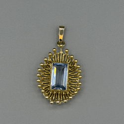 Vintage 9k Gouden Hanger met Blauwe Topaas, Zonnemotief (4,4 gram)