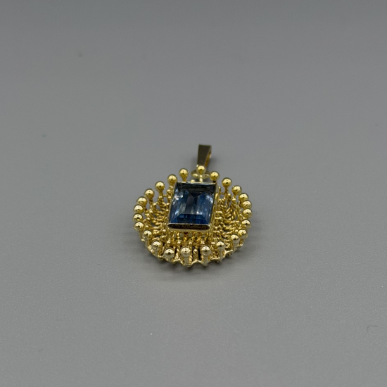 Vintage 9k Gouden Hanger met Blauwe Topaas, Zonnemotief (4,4 gram)