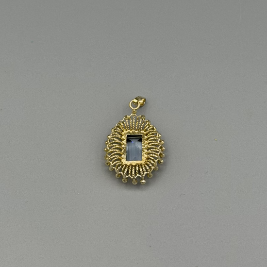 Vintage 9k Gouden Hanger met Blauwe Topaas, Zonnemotief (4,4 gram)