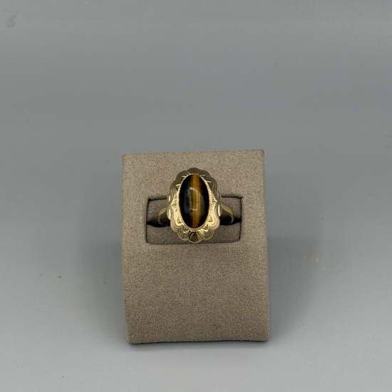 Prachtige 14k Gouden Vintage Ring met Ovaal Tijgeroog