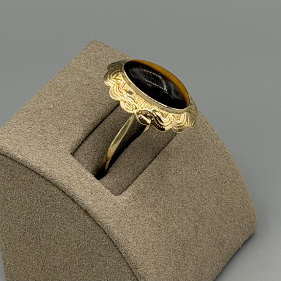 Prachtige 14k Gouden Vintage Ring met Ovaal Tijgeroog