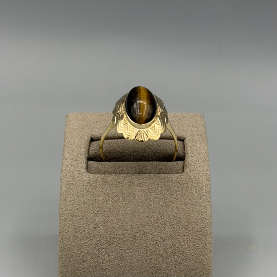 Prachtige 14k Gouden Vintage Ring met Ovaal Tijgeroog