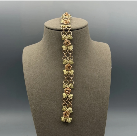 14 Karaat Bicolor Gouden Schakelarmband met Rozen