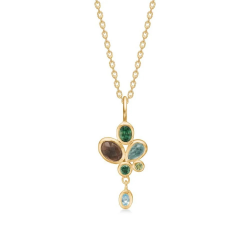 RABINOVICH 83702322 VERGULD ZILVEREN COLLIER MET HANGER MET ROOKKWARTS, KWARTS,  PERIDOOT EN TOPAAS MISTY GARDEN