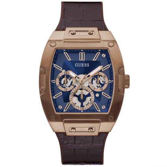 HORLOGES - Dit Guess horloge heeft een kleur coating op de roestvrijstalen  kast met een diameter van 43mm en is voorzien van een band. In de kast  bevindt zich een kwaliteitsuurwerk en