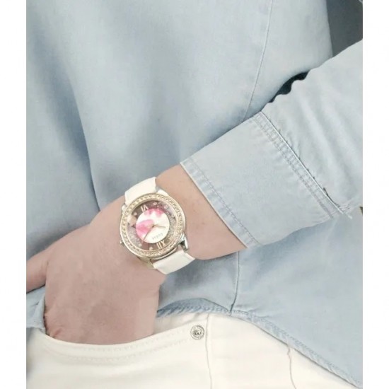 HORLOGES - Guess GW0240L1 FLEURETTE Behuizing gemaakt van roestvrijstaal, in de kleur rosé goud, zilver- Horlogeband gemaakt van leer, in kleur wit, met gesp. Quartz uurwerk, werkt op batterijen.