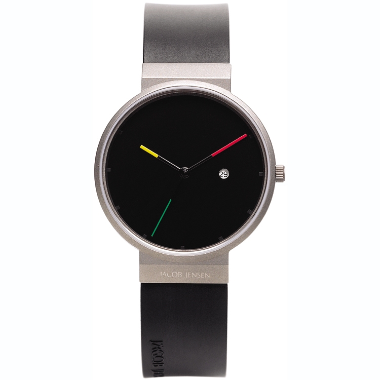 HORLOGES - Dit Jacob Jensen horloge heeft een titanium kast met een  diameter van 35mm en is voorzien van een rubberen band. In de kast bevindt  zich een kwaliteitsuurwerk en is afgewerkt