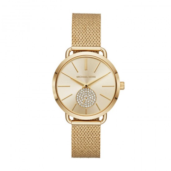 HORLOGES - Dat simpel en eenvoudig niet saai hoeft te zijn bewijst dit  Michael Kors MK3844 Portia dameshorloge. De volledig goudkleur waarin dit  Michael Kors MK3844 Portia horloge is uitgevoerd is werkelijk