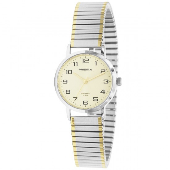 HORLOGES - Dit trendy dames Prisma P.1757 horloge beschikt over een quartz  uurwerk en een prachtige zilverkleurige band. De kleur van de rond kast van  dit dameshorloge is goud-zilverkleurig. Het glas van